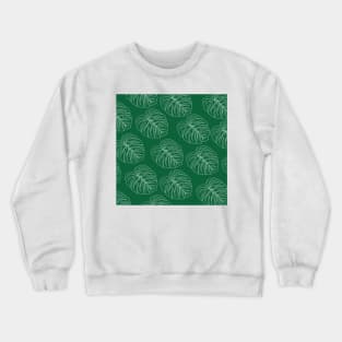 monstera tropical plant hawaii aloha print dark green and white Crewneck Sweatshirt